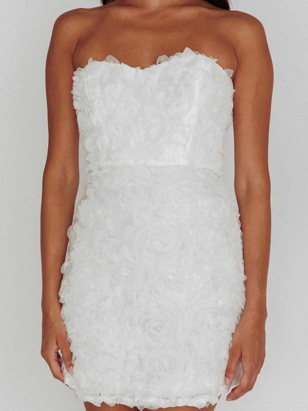 Strapless White Floral Appliqué Mini Dress